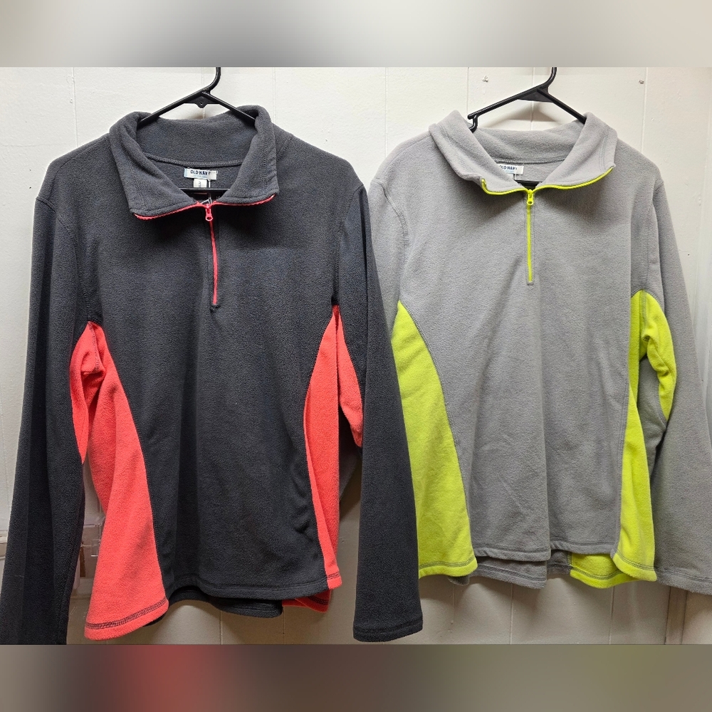 Very SOFT! Two Fleece Quarter-Zip Pullovers - Gray, Pink, Neon.